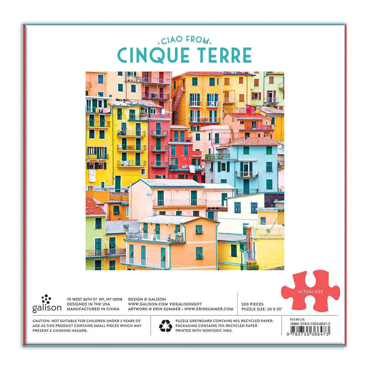 Ciao from Cinque Terre 500 Piece Puzzle by Galison - Galison - Jigsaw Puzzles - The Puzzle Center - 