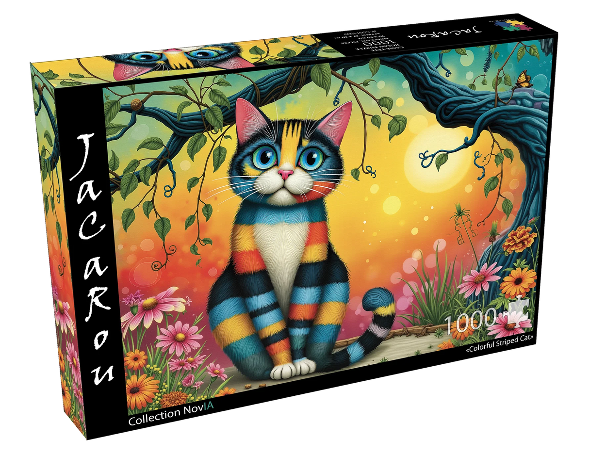 Colorful Striped Cat 1000 Piece Jigsaw Puzzle | JaCaRou Puzzles - Jigsaw Puzzles - The Puzzle Center