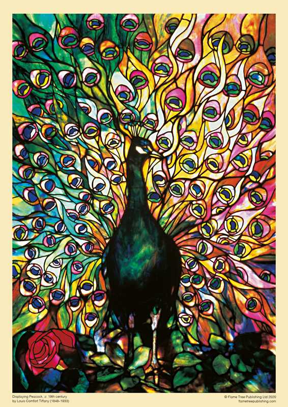 ★Original ART  ‘Peacock’ Displaying Peacock 1000 Piece Puzzle by Flame Tree – Stained Glass