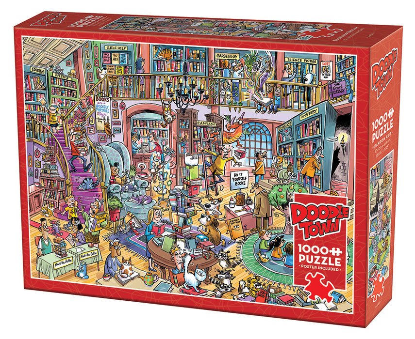 ジグソーパズル 1000ピース BILL W.DODGE 『ゴーズトゥワーク』 Cobble Hill DoodleTown Bookshop Bedlam Puzzle – The Puzzle Center