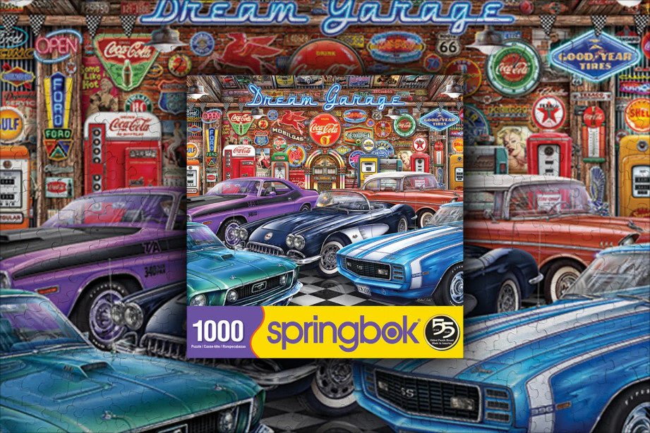 Dream Garage 1000 Piece Jigsaw Puzzle - Classic Cars Galore – The
