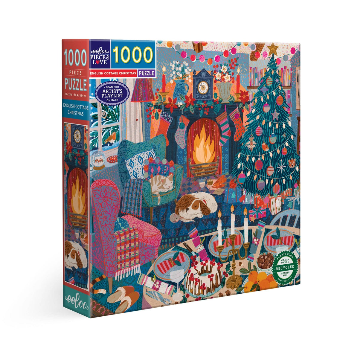 English Cottage Christmas 1000 Piece Jigsaw Puzzle | eeBoo - Jigsaw Puzzles - The Puzzle Center