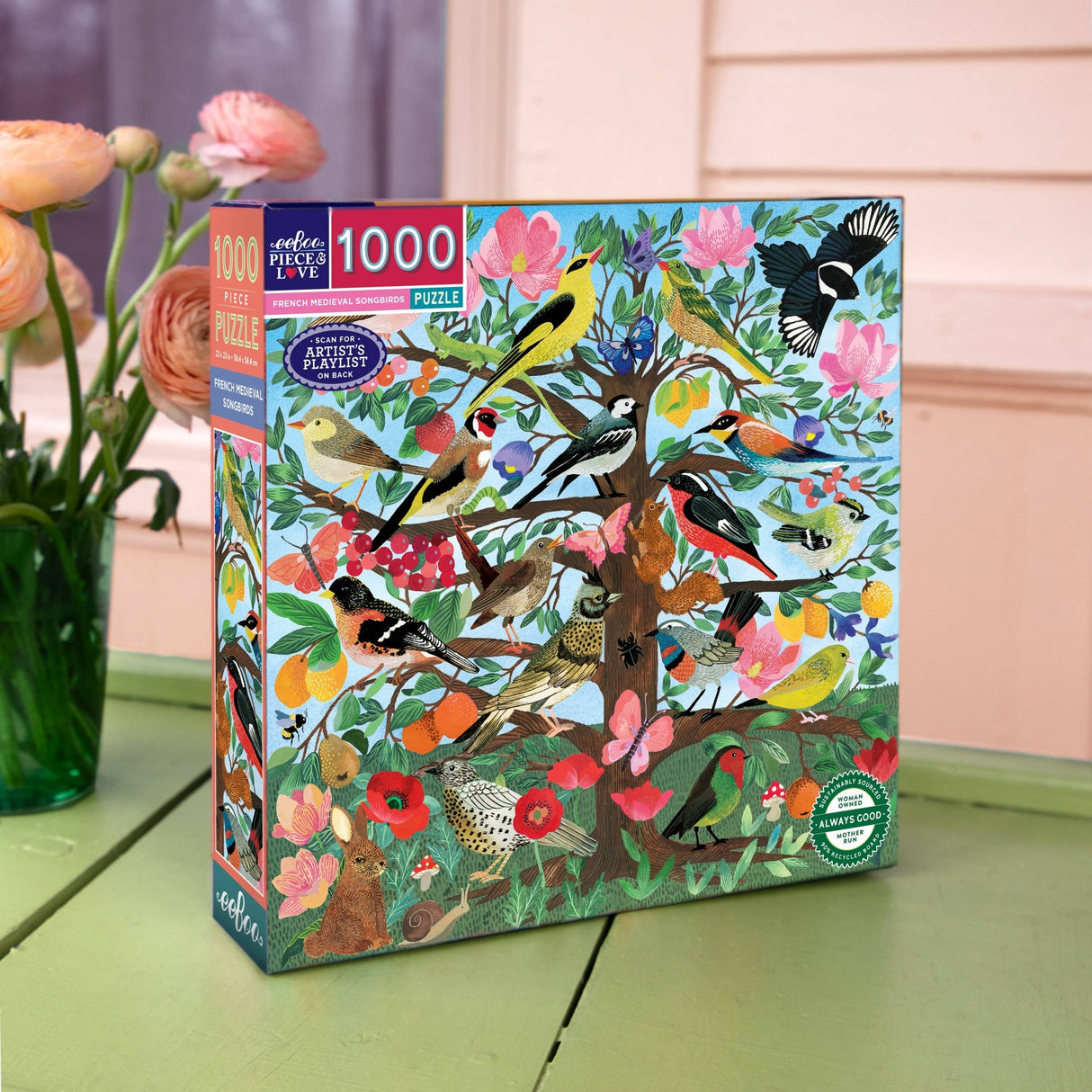 French Medieval Songbirds 1000 Piece Jigsaw Puzzle | eeBoo - Jigsaw Puzzles - The Puzzle Center