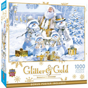 Glitter & Gold - Snowman's Shimmer 1000 Piece Jigsaw Puzzle | Masterpieces Puzzles - Jigsaw Puzzles - The Puzzle Center