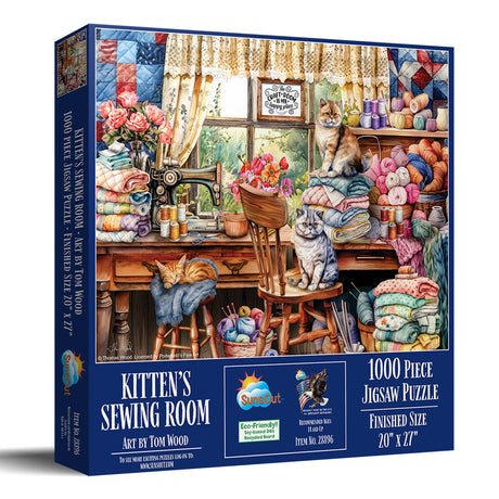 Kitten's Sewing Room 1000 Piece Puzzle by SunsOut Puzzles - SunsOut - Jigsaw Puzzles - The Puzzle Center - 