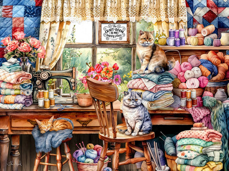 Kitten's Sewing Room 1000 Piece Puzzle by SunsOut Puzzles - SunsOut - Jigsaw Puzzles - The Puzzle Center - 