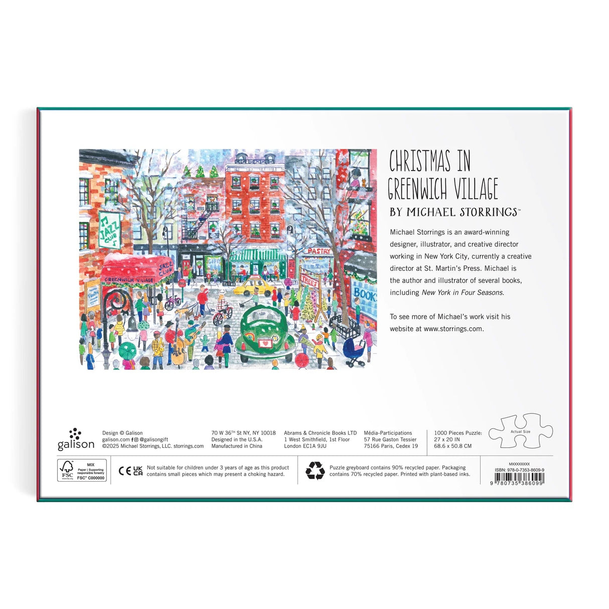 Michael Storrings Christmas in Greenwich Village 1000 Piece Jigsaw Puzzle | Galison - Jigsaw Puzzles - The Puzzle Center
