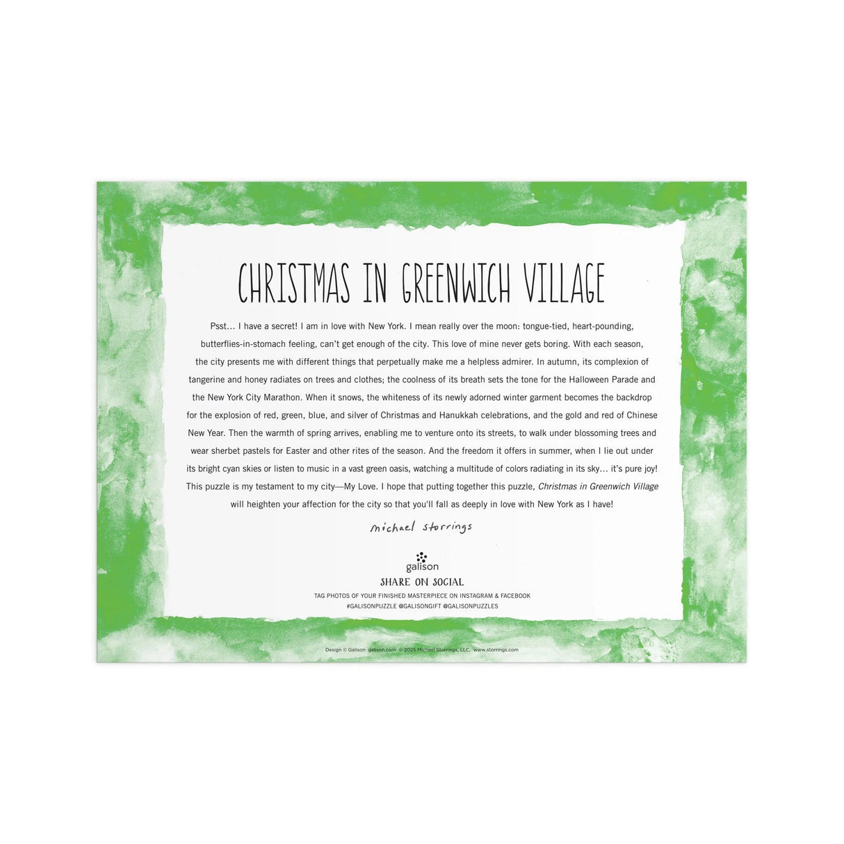 Michael Storrings Christmas in Greenwich Village 1000 Piece Jigsaw Puzzle | Galison - Jigsaw Puzzles - The Puzzle Center