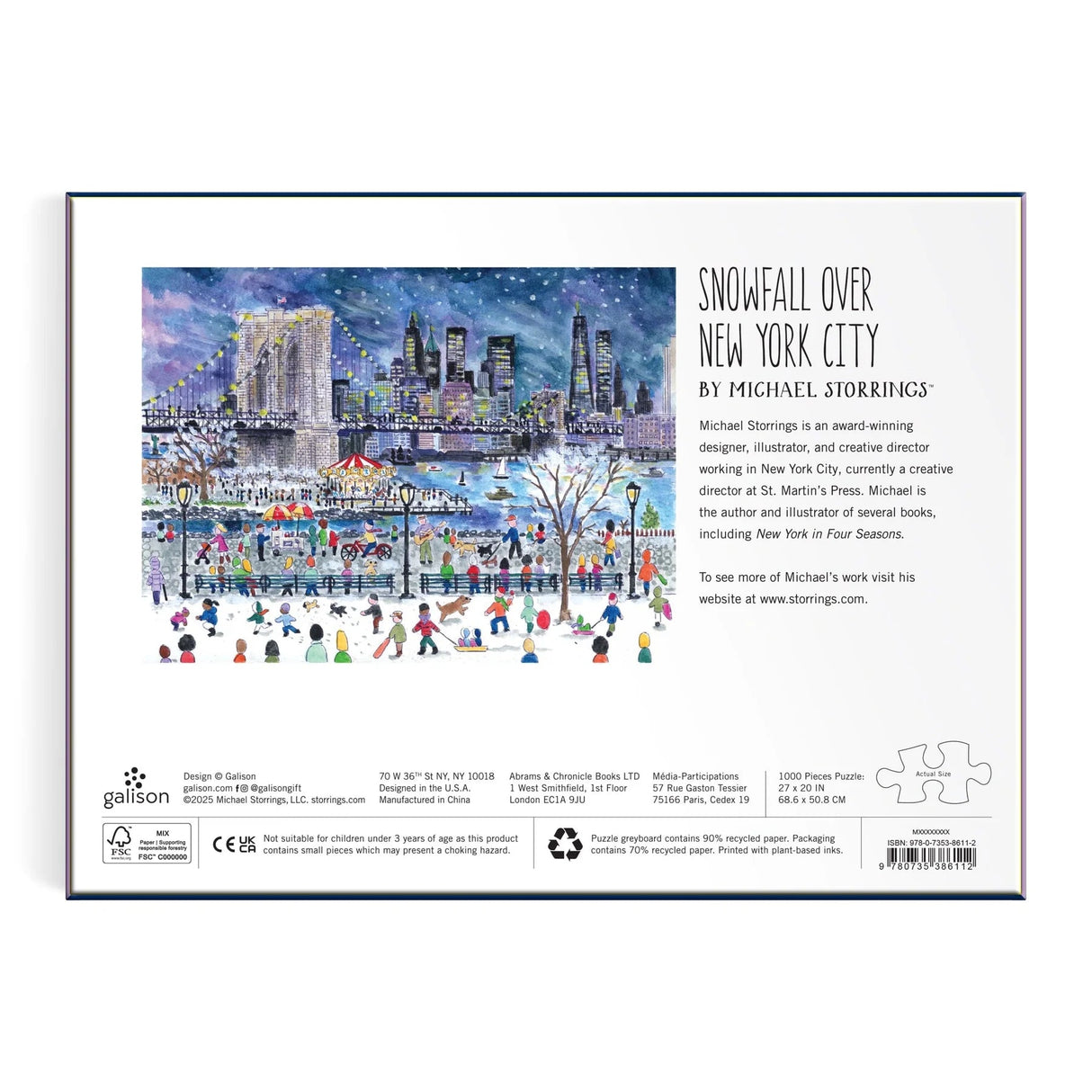 Michael Storrings Snowfall Over New York City 1000 Piece Jigsaw Puzzle | Galison - Jigsaw Puzzles - The Puzzle Center