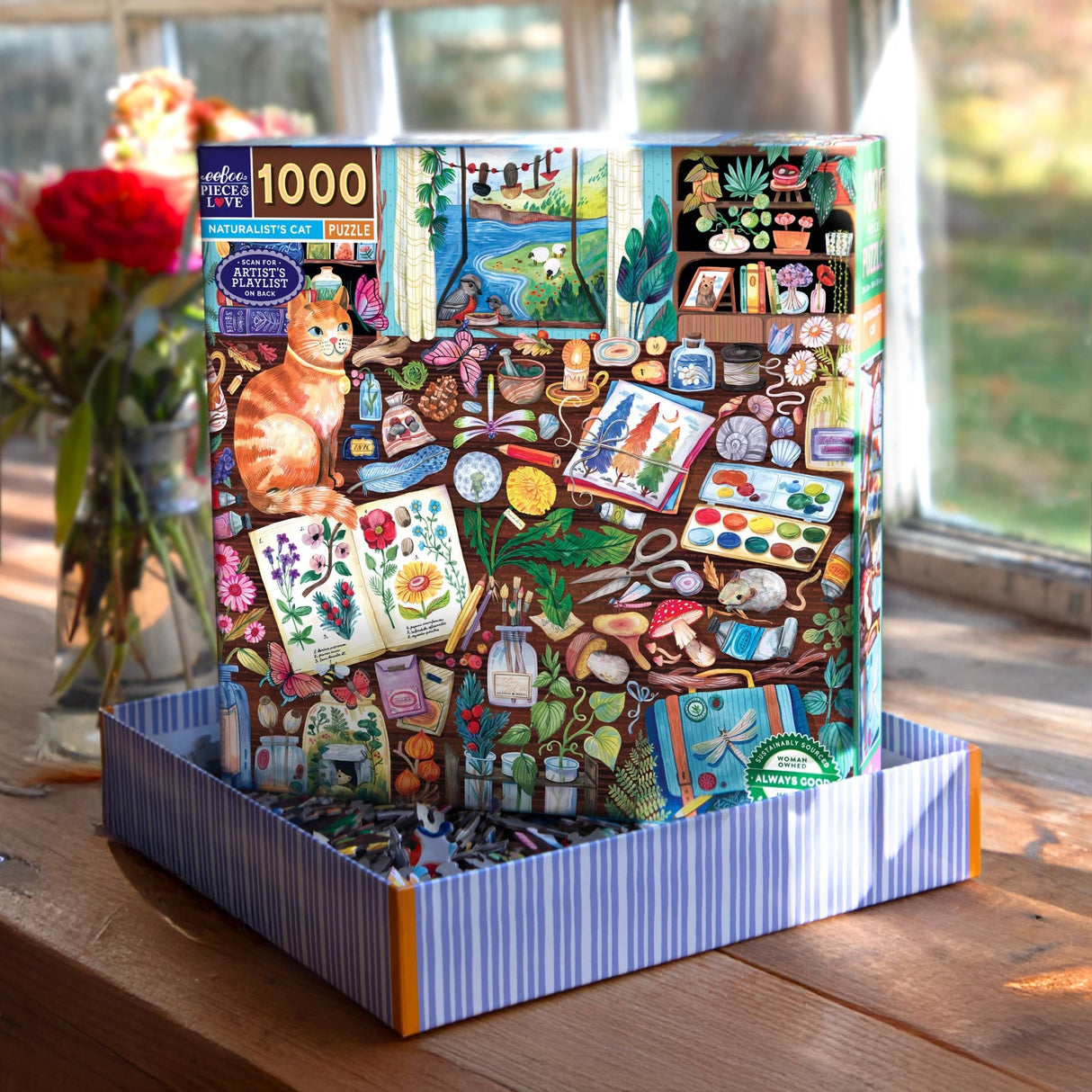 Naturalist's Cat 1000 Piece Jigsaw Puzzle | eeBoo - Jigsaw Puzzles - The Puzzle Center