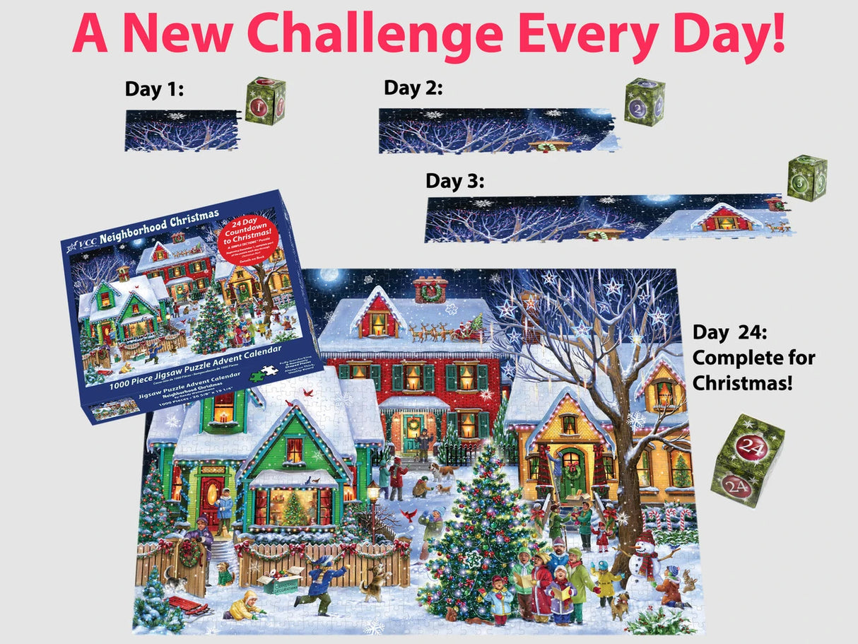 Neighborhood Christmas Advent Calendar 1000 Pieces | Vermont Christmas Co