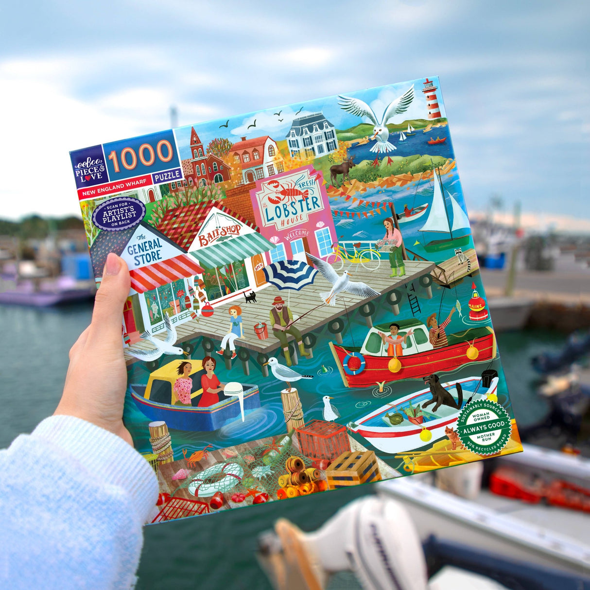 New England Wharf 1000 Piece Jigsaw Puzzle | eeBoo - Jigsaw Puzzles - The Puzzle Center