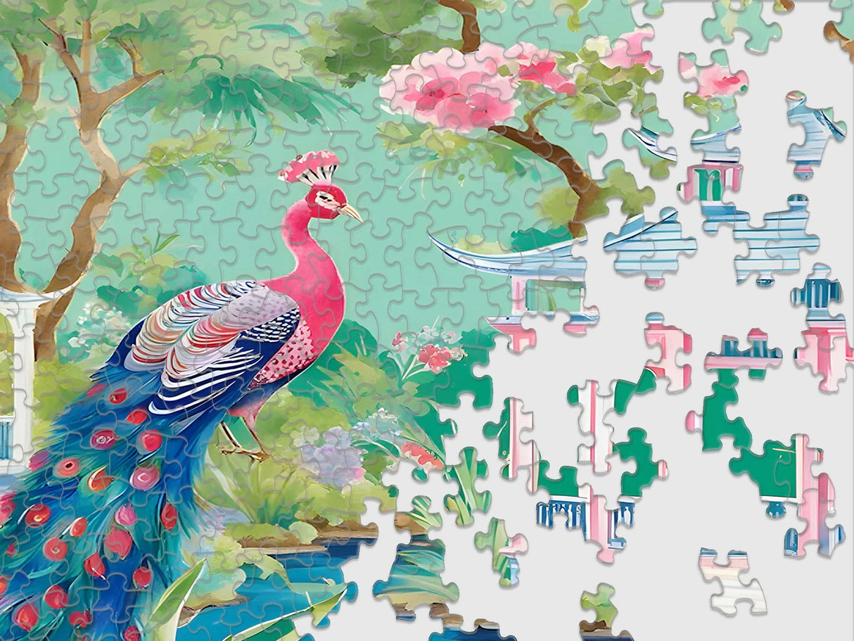 Pink Peacock Oasis 500 Piece Jigsaw Puzzle | Springbok Puzzles - Jigsaw Puzzles - The Puzzle Center