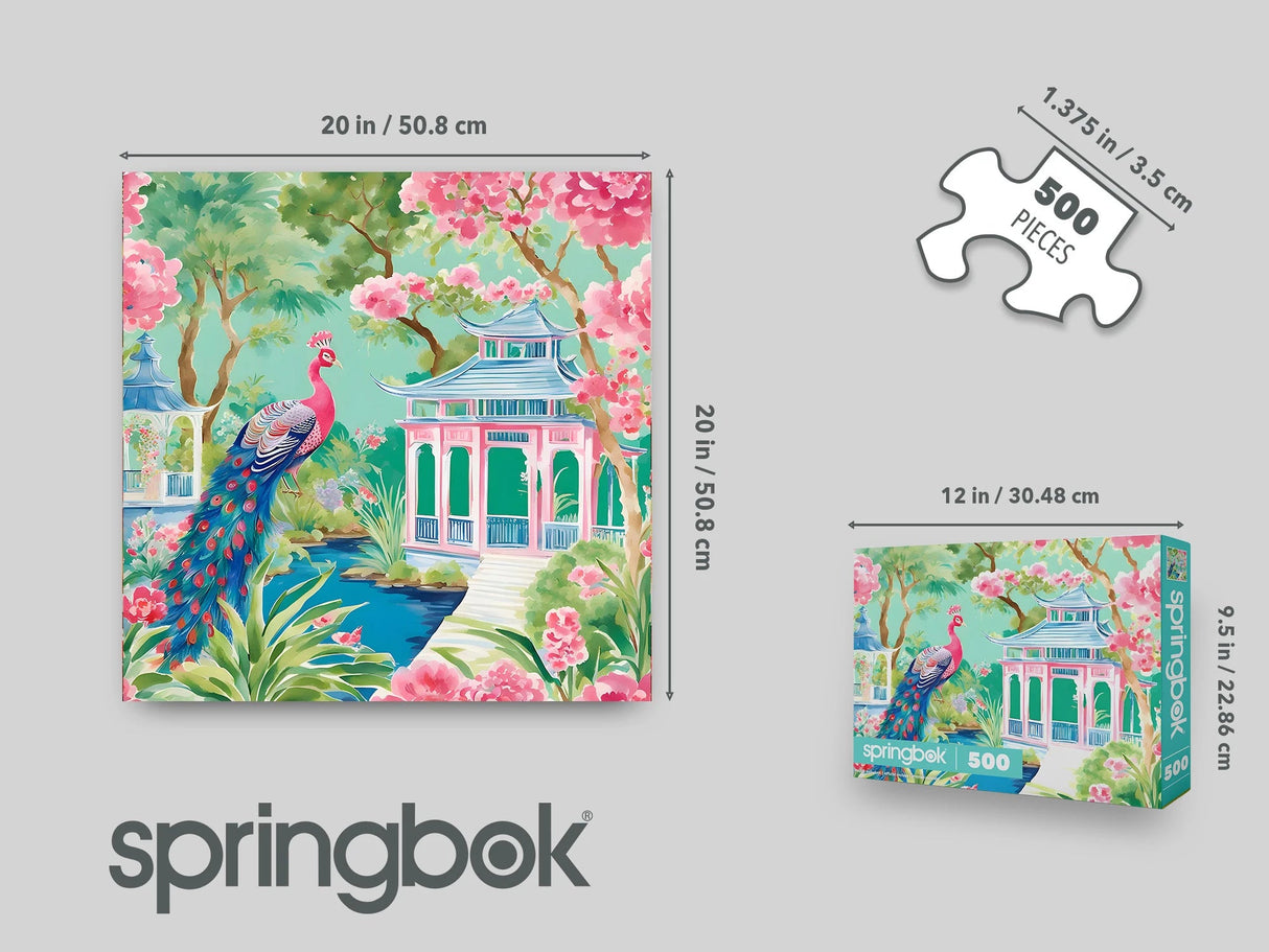 Pink Peacock Oasis 500 Piece Jigsaw Puzzle | Springbok Puzzles - Jigsaw Puzzles - The Puzzle Center