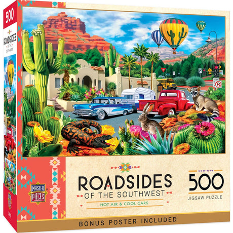Roadsides of the Southwest Hot Air & Cool Cars 500 Piece Jigsaw Puzzle | Masterpieces - Masterpieces Puzzles - Jigsaw Puzzles - The Puzzle Center