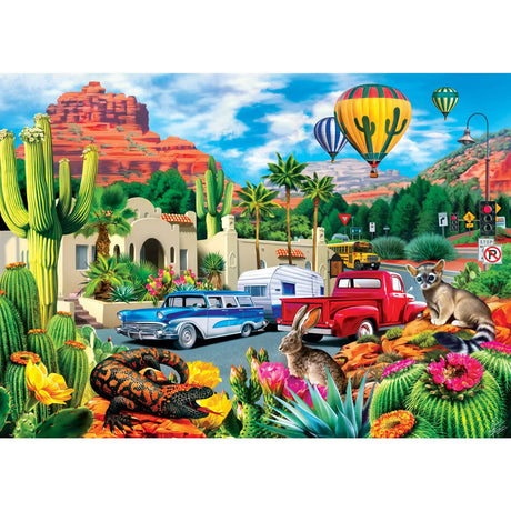 Roadsides of the Southwest Hot Air & Cool Cars 500 Piece Jigsaw Puzzle | Masterpieces - Masterpieces Puzzles - Jigsaw Puzzles - The Puzzle Center