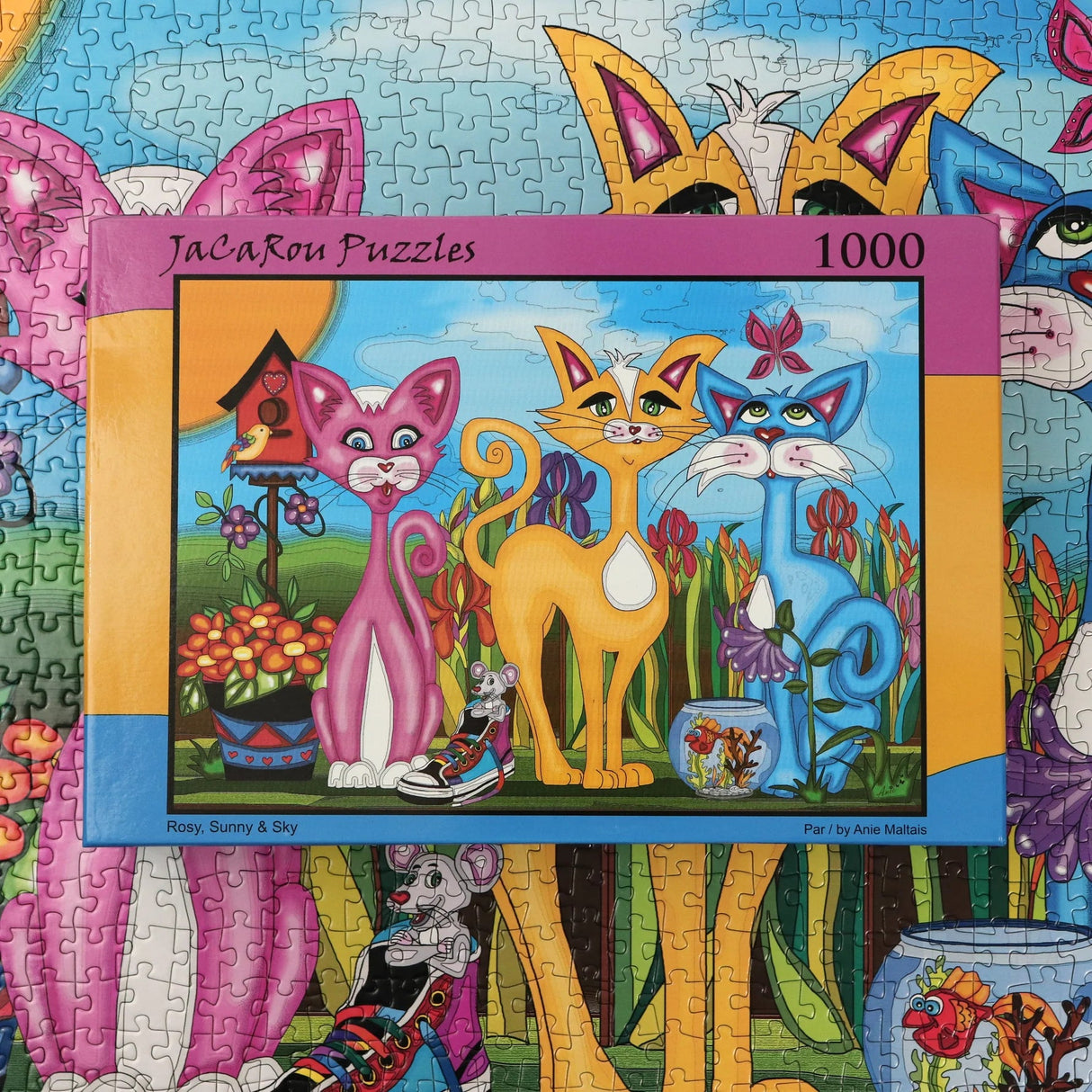 Rosy, Sunny & Sky 1000 Piece Jigsaw Puzzle by JaCaRou Puzzles - Colorful Cat Puzzle - JaCaRou Puzzles Inc. - Jigsaw Puzzles - The Puzzle Center - 