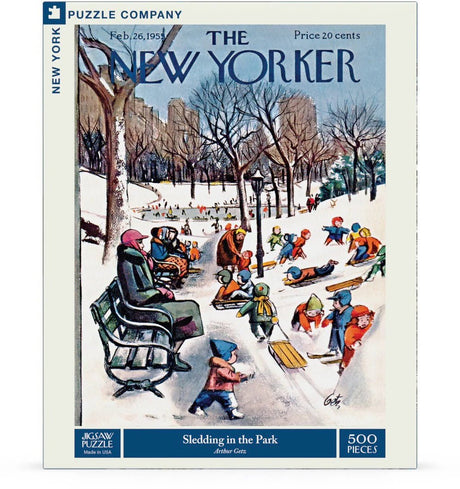 Sledding in the Park 500 Piece Jigsaw Puzzle | New York Puzzle Company - Jigsaw Puzzles - The Puzzle Center