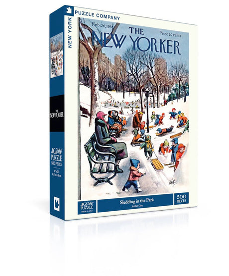 Sledding in the Park 500 Piece Jigsaw Puzzle | New York Puzzle Company - Jigsaw Puzzles - The Puzzle Center