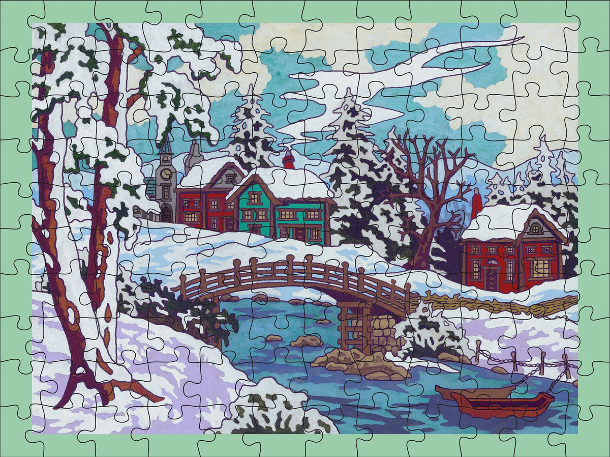 Snowy Cabins 120 Piece Double Sided Jigsaw Puzzle | Pomegranate - Jigsaw Puzzles - The Puzzle Center