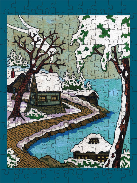Snowy Cabins 120 Piece Double Sided Jigsaw Puzzle | Pomegranate - Jigsaw Puzzles - The Puzzle Center