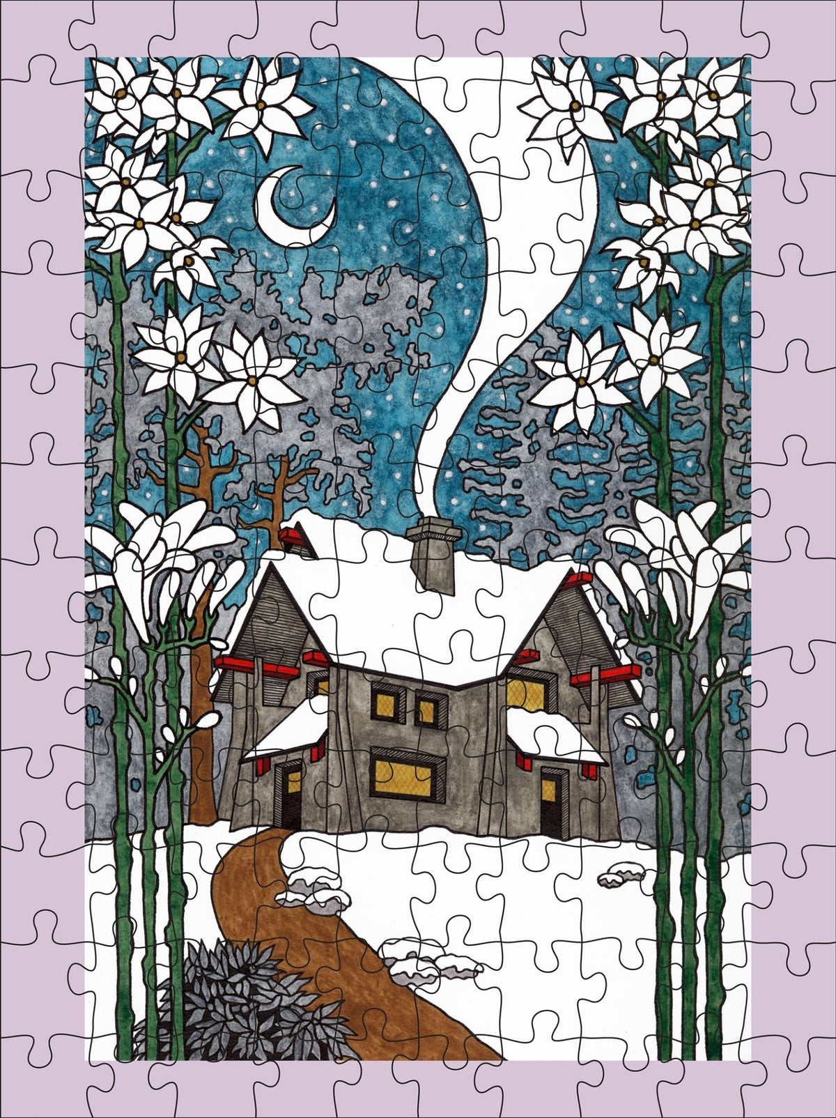 Snowy Cabins 120 Piece Double Sided Jigsaw Puzzle | Pomegranate - Jigsaw Puzzles - The Puzzle Center