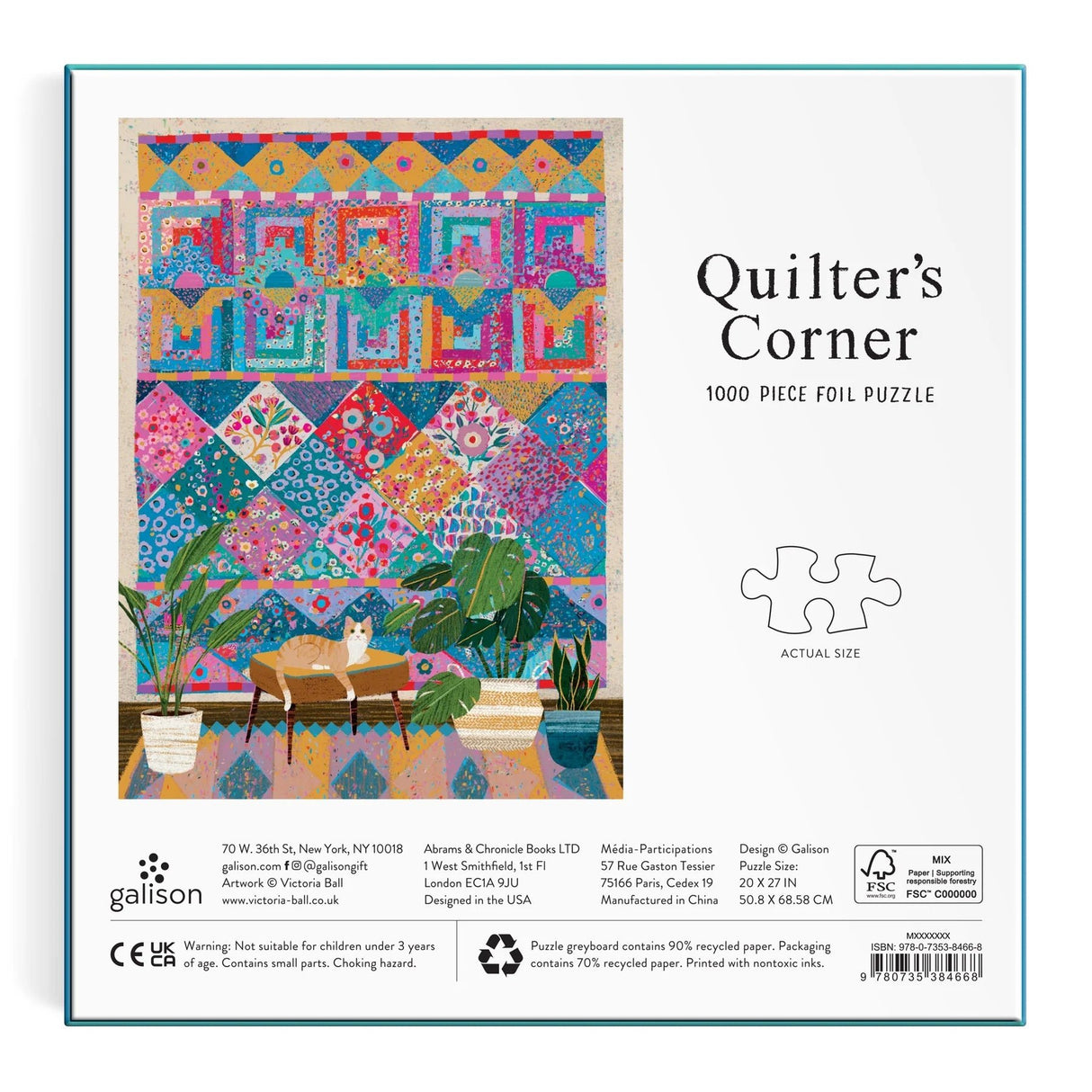 Victoria Ball Quilter's Corner 1000 Piece Foil Jigsaw Puzzle | Galison - Jigsaw Puzzles - The Puzzle Center