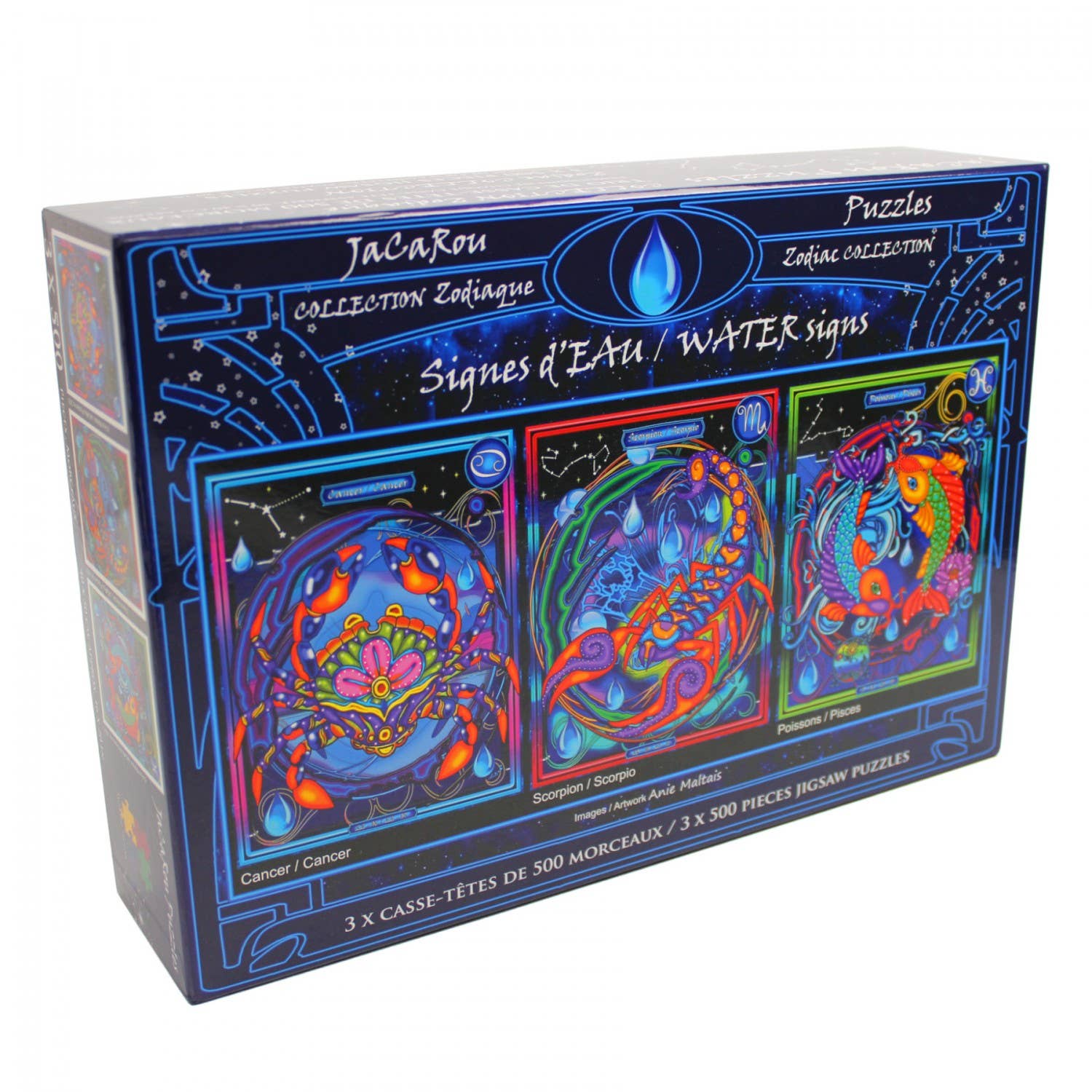 Water Signs 3 x 500 Piece Puzzle Multipack by JaCaRou – Zodiac Art