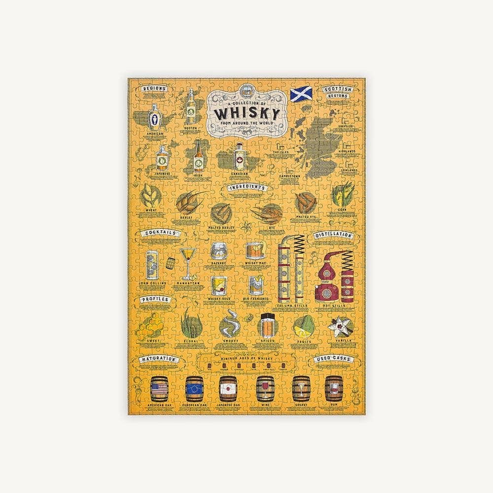 Close-up of Whisky Lover's puzzle pieces showing whisky-themed illustrations
